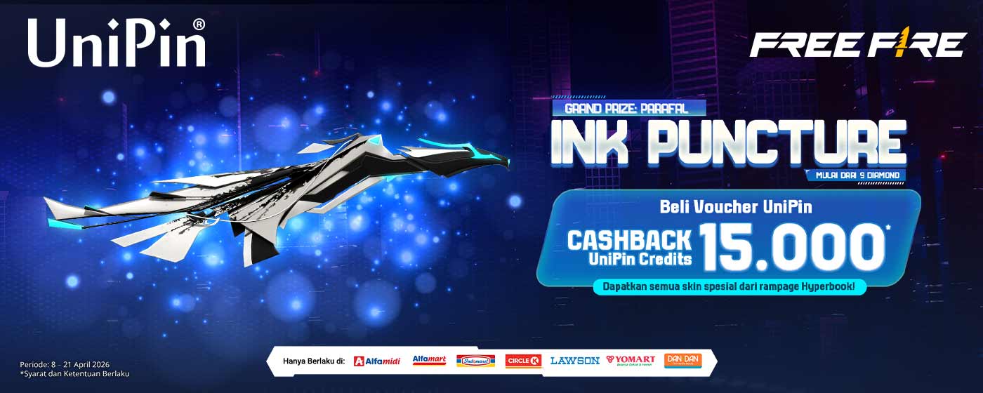 Top Up Free Fire di UniPin, Dapatkan Cashback hingga 15.000 Credits & Skin PARAFAL Ink Puncture!
